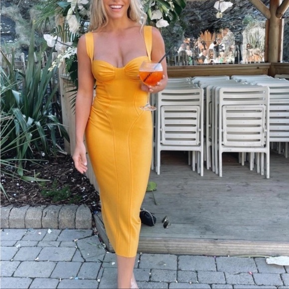 HOUSE OF CB 'Charlene' Tangerine Bandage Midi Dress NWOT - Picture 8 of 16